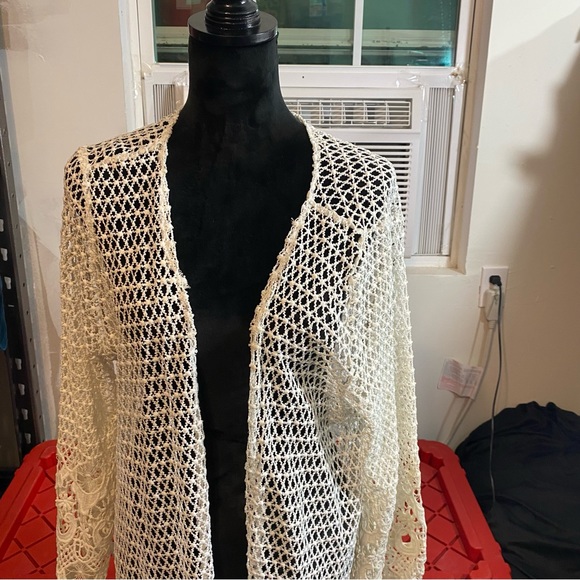 Cato Boho Crochet Open Cardigan Cream Sz 18-20 Bell Long Sleeves Open Sa… - Picture 3 of 11